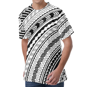 Black And White Maori Polynesian Print Men's Velvet T-Shirt