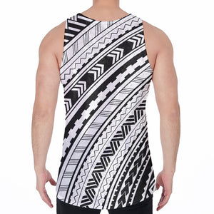 Black And White Maori Polynesian Print Men's Velvet Tank Top