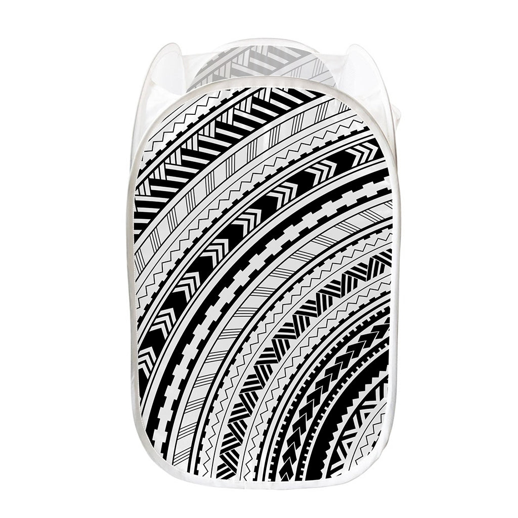 Black And White Maori Polynesian Print Mesh Laundry Hamper