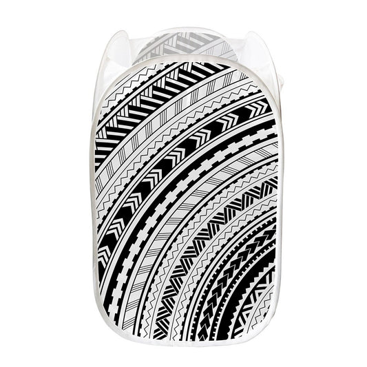 Black And White Maori Polynesian Print Mesh Laundry Hamper