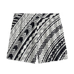 Black And White Maori Polynesian Print Mesh Shorts