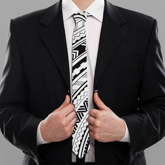 Black And White Maori Polynesian Print Necktie