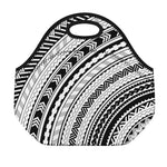 Black And White Maori Polynesian Print Neoprene Lunch Bag