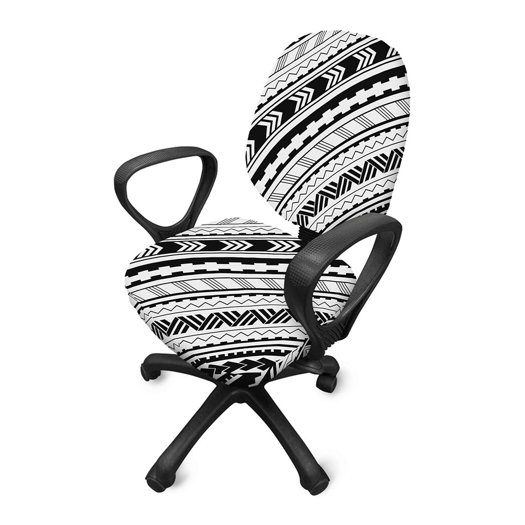 Black And White Maori Polynesian Print Office Chair Cover