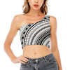 Black And White Maori Polynesian Print One Shoulder Crop Top