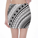 Black And White Maori Polynesian Print Pencil Mini Skirt