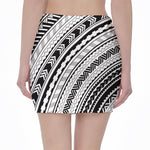 Black And White Maori Polynesian Print Pencil Mini Skirt