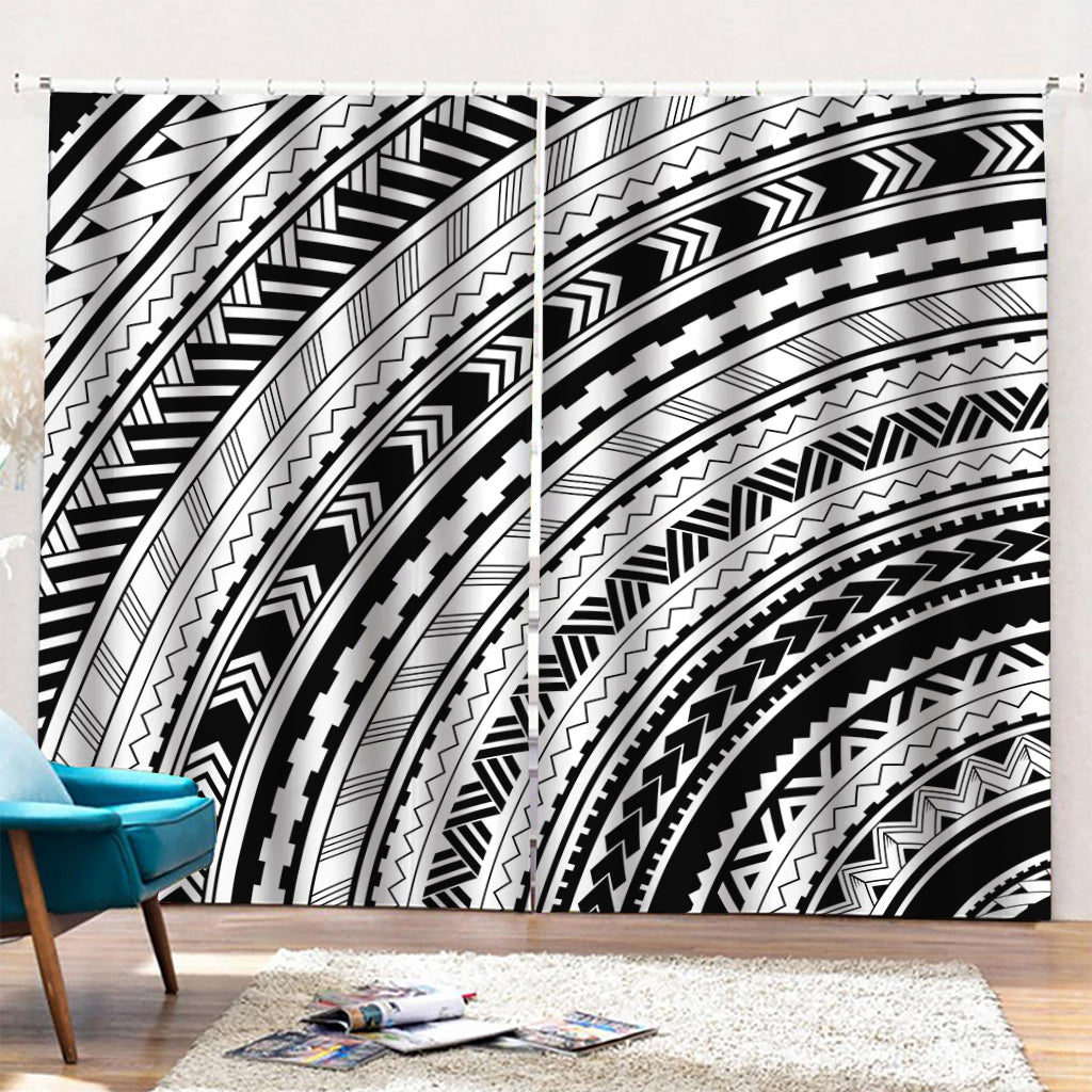 Black And White Maori Polynesian Print Pencil Pleat Curtains