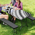Black And White Maori Polynesian Print Picnic Table Cover