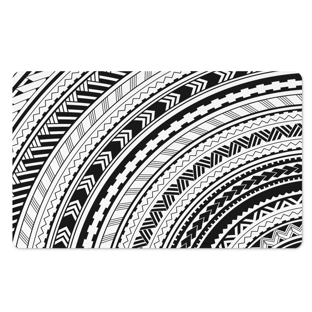 Black And White Maori Polynesian Print Polyester Doormat