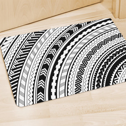 Black And White Maori Polynesian Print Polyester Doormat