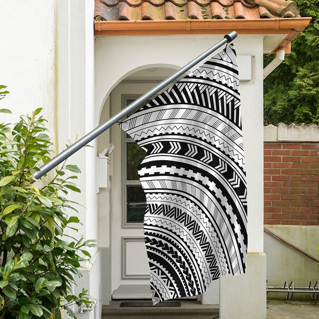Black And White Maori Polynesian Print Polyester Flag