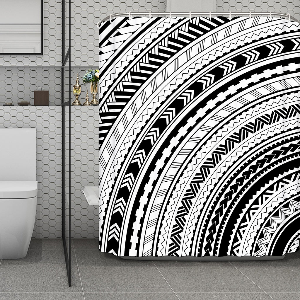 Black And White Maori Polynesian Print Polyester Shower Curtain