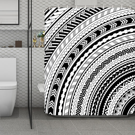 Black And White Maori Polynesian Print Polyester Shower Curtain