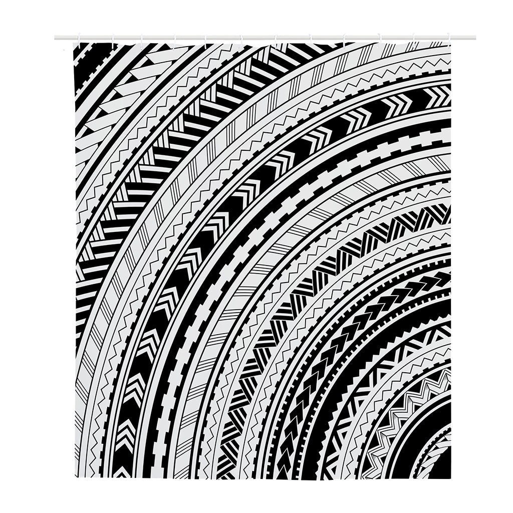 Black And White Maori Polynesian Print Polyester Shower Curtain