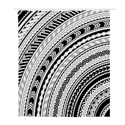 Black And White Maori Polynesian Print Polyester Shower Curtain