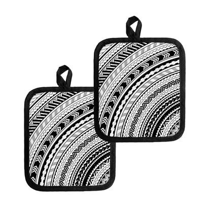 Black And White Maori Polynesian Print Pot Holders