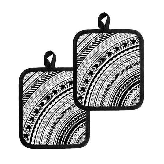 Black And White Maori Polynesian Print Pot Holders