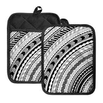 Black And White Maori Polynesian Print Pot Holders With Pocket