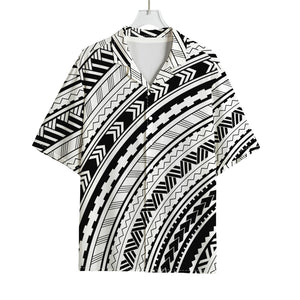 Black And White Maori Polynesian Print Rayon Hawaiian Shirt