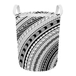 Black And White Maori Polynesian Print Round Laundry Basket