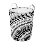 Black And White Maori Polynesian Print Round Laundry Basket