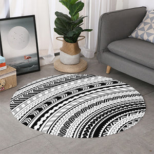 Black And White Maori Polynesian Print Round Rug