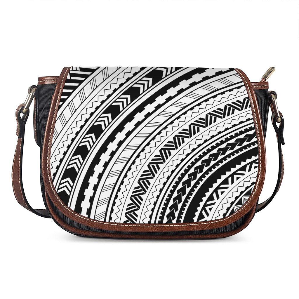 Black And White Maori Polynesian Print Saddle Bag