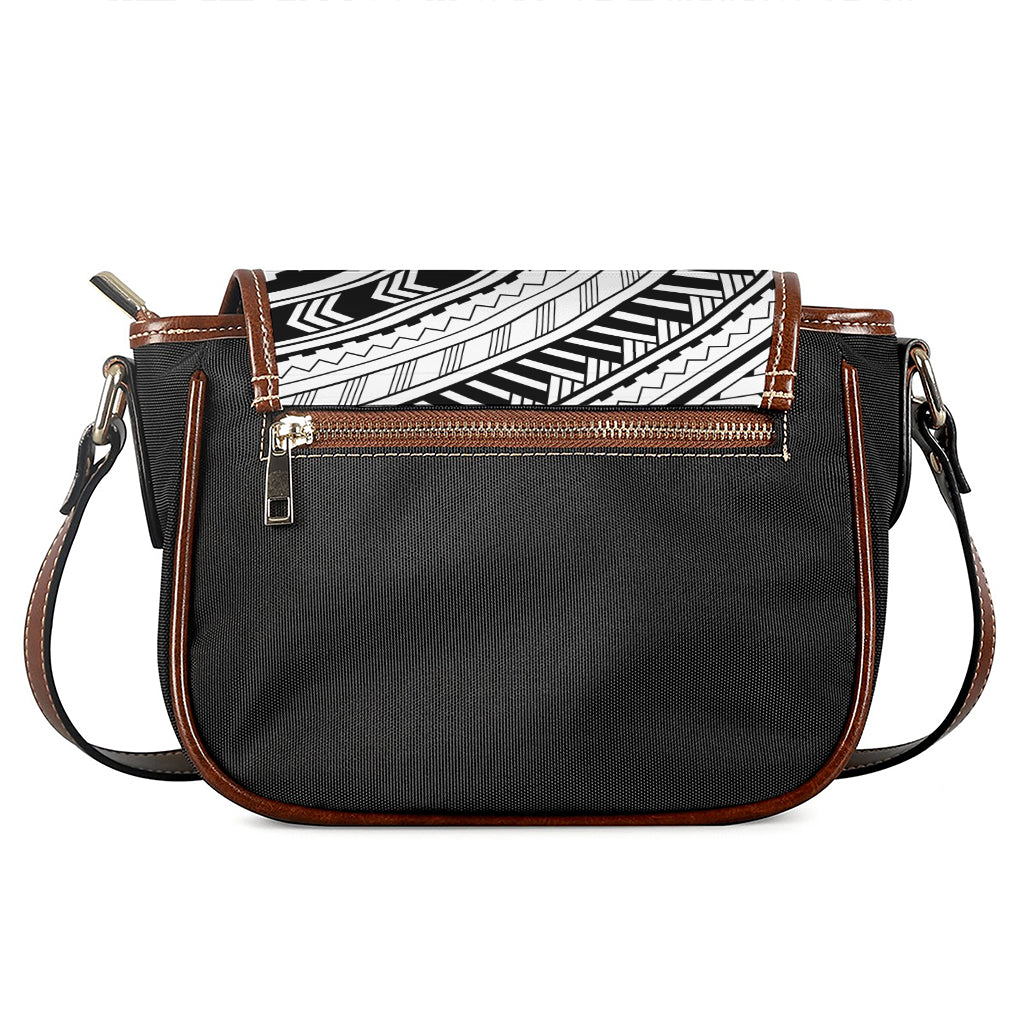 Black And White Maori Polynesian Print Saddle Bag