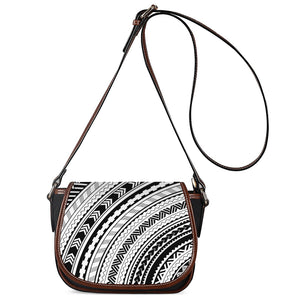 Black And White Maori Polynesian Print Saddle Bag