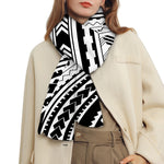 Black And White Maori Polynesian Print Scarf