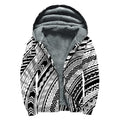Black And White Maori Polynesian Print Sherpa Lined Zip Up Hoodie