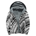 Black And White Maori Polynesian Print Sherpa Lined Zip Up Hoodie