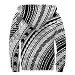 Black And White Maori Polynesian Print Sherpa Lined Zip Up Hoodie