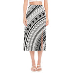 Black And White Maori Polynesian Print Side Slit Midi Skirt