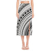 Black And White Maori Polynesian Print Side Slit Midi Skirt