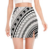 Black And White Maori Polynesian Print Side Slit Mini Skirt