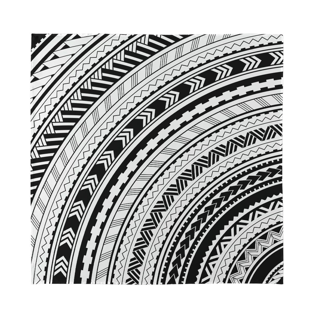 Black And White Maori Polynesian Print Silk Bandana