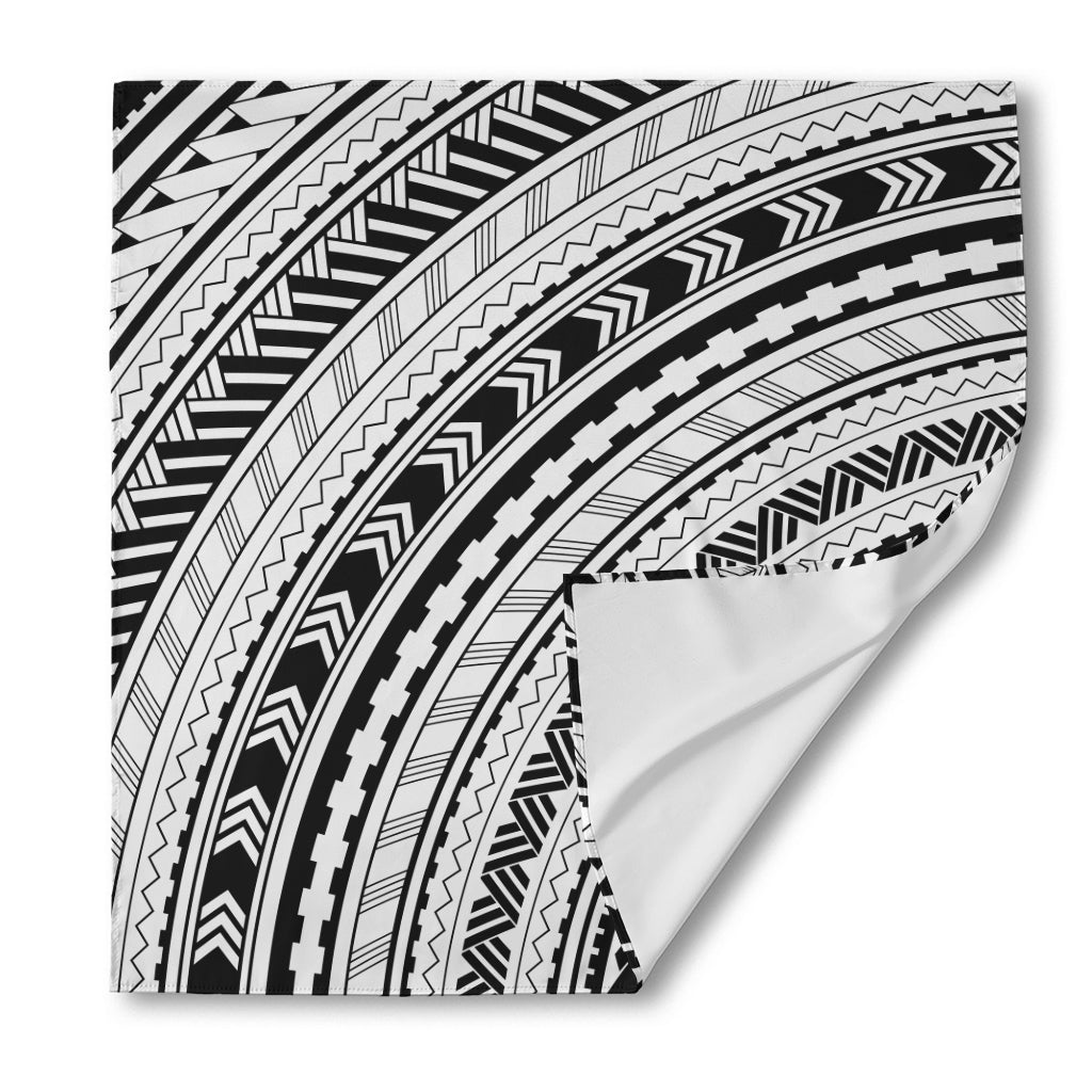 Black And White Maori Polynesian Print Silk Bandana