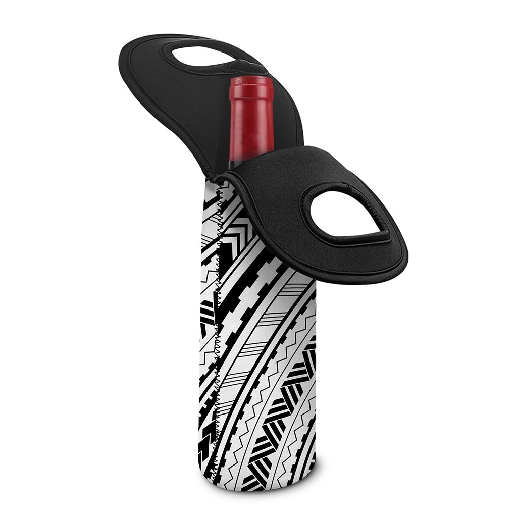 Black And White Maori Polynesian Print Single Neoprene Wine Tote