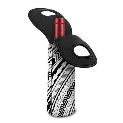 Black And White Maori Polynesian Print Single Neoprene Wine Tote