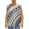 Black And White Maori Polynesian Print Sleeveless Baseball Jersey