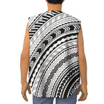 Black And White Maori Polynesian Print Sleeveless Baseball Jersey