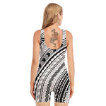 Black And White Maori Polynesian Print Sleeveless One Piece Swimsuit