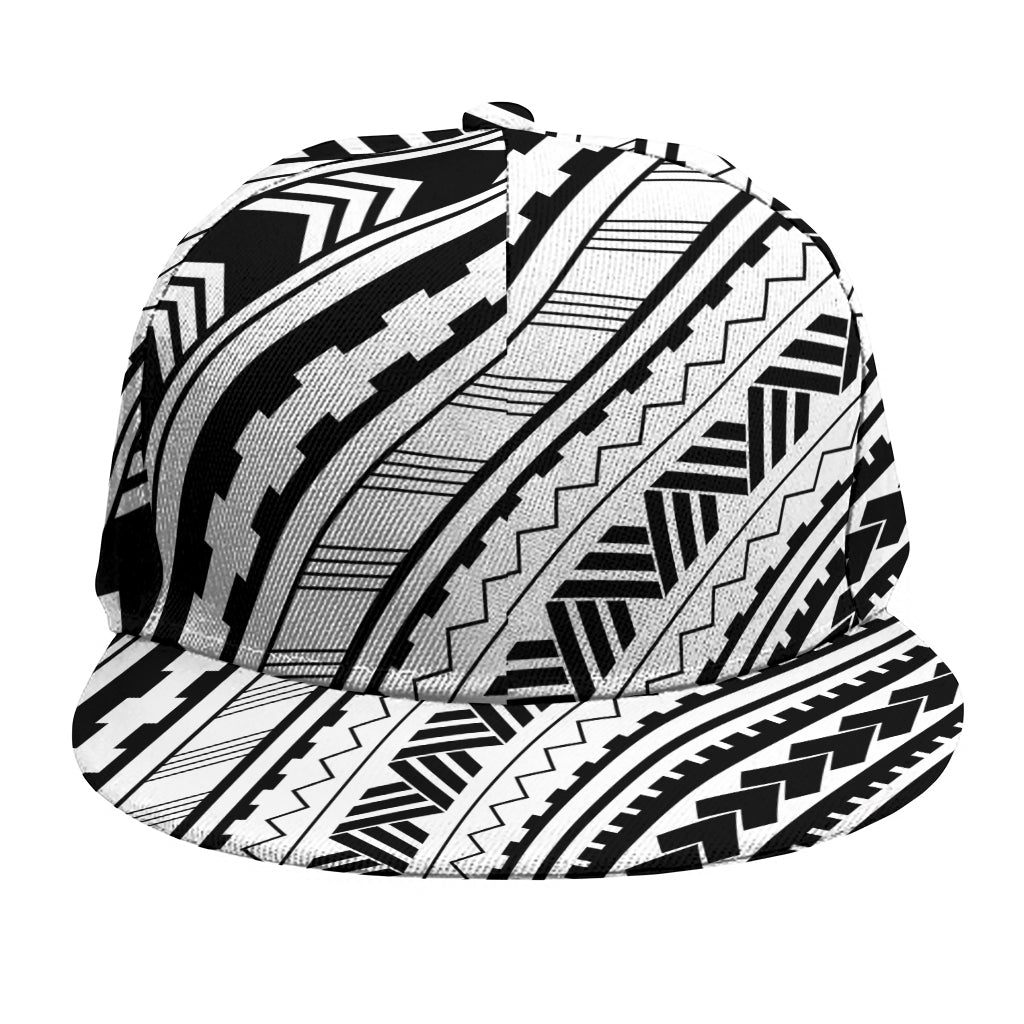 Black And White Maori Polynesian Print Snapback Cap