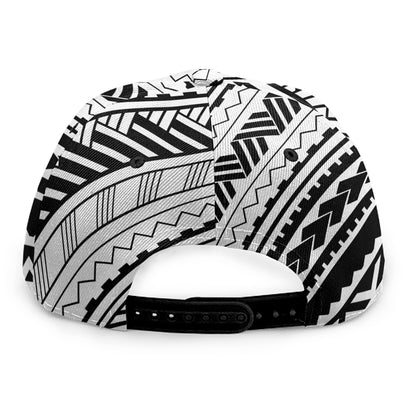 Black And White Maori Polynesian Print Snapback Cap