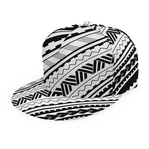 Black And White Maori Polynesian Print Snapback Cap