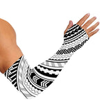 Black And White Maori Polynesian Print Sun Protection Arm Sleeves