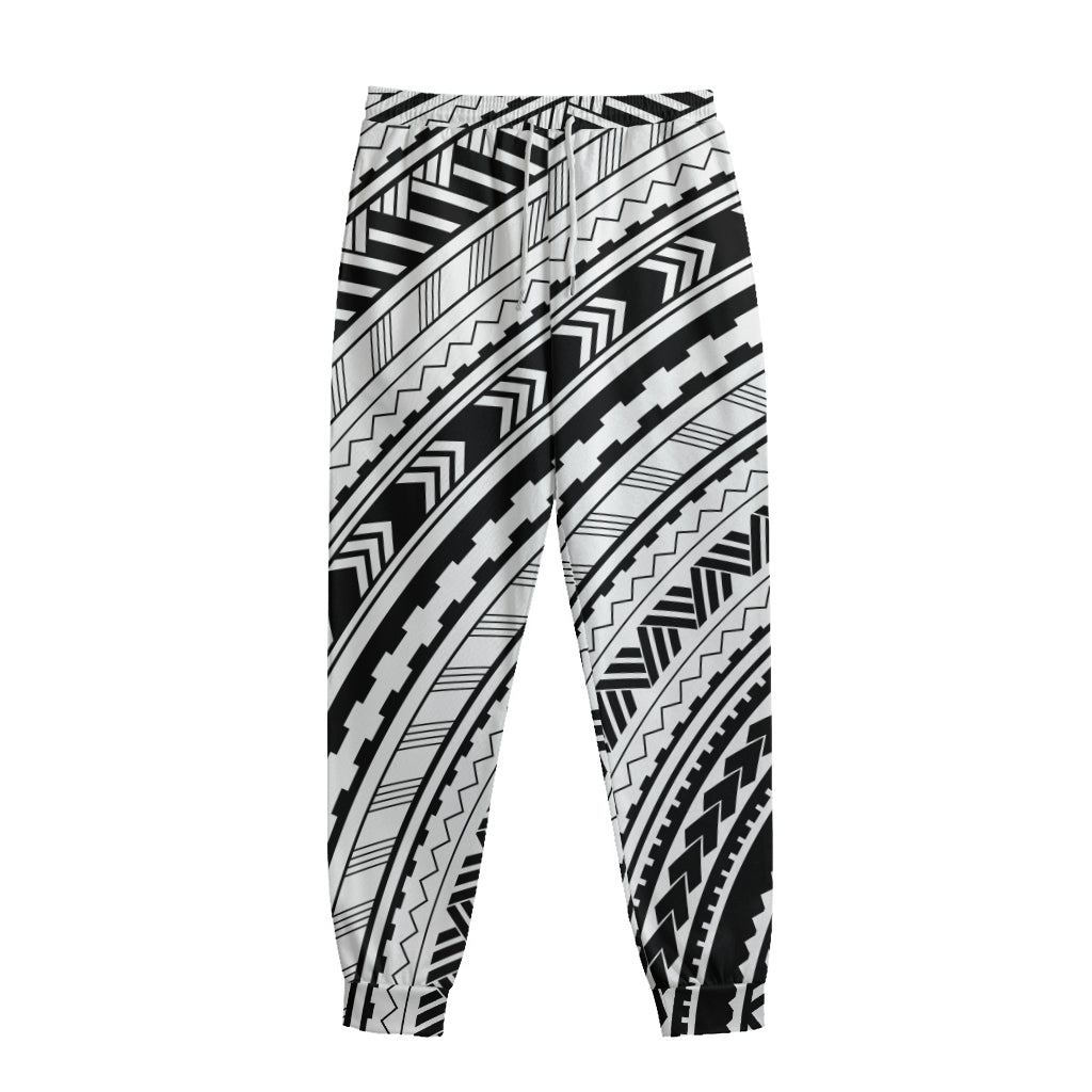 Black And White Maori Polynesian Print Sweatpants