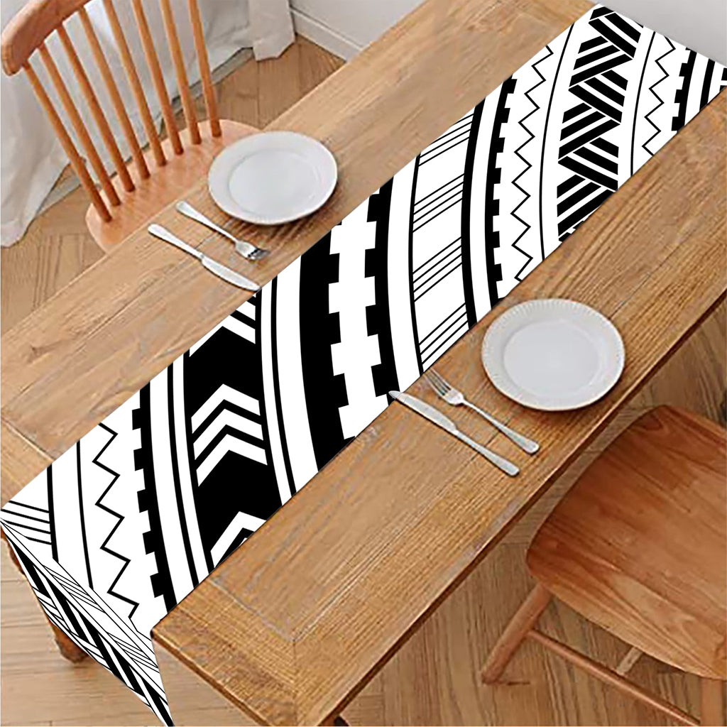 Black And White Maori Polynesian Print Table Runner